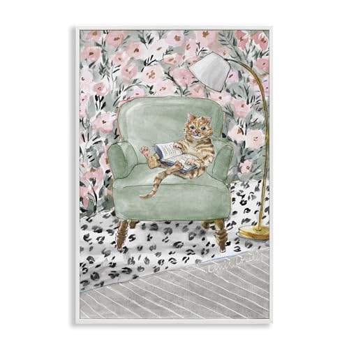 Stupell Industries 'Cozy Cat Reading'�A�z����W�[�N���[�A�[�g�A�z���C�g�A40.5 x 64�C���`�A�|���₷�����A�č����ALanie Loreth��