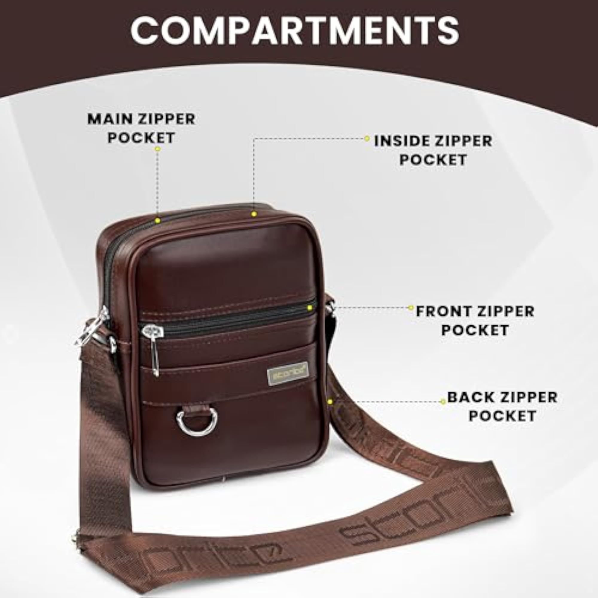 PU Leather Messenger Sling Bag, Crossbody Travel & Office Bag