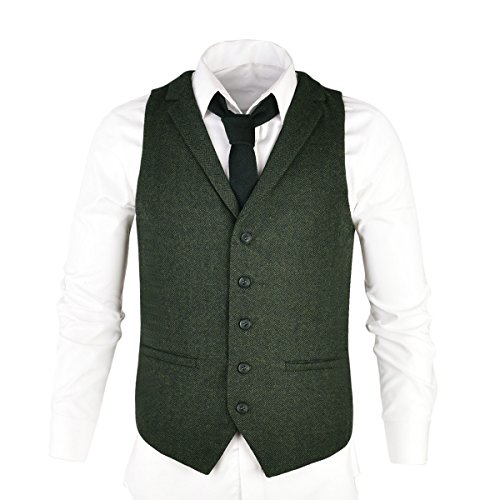 Voboom Mens Herringbone Tailored Collar Waistcoat Fullback Wool Tweed Suit Vest thumb #2