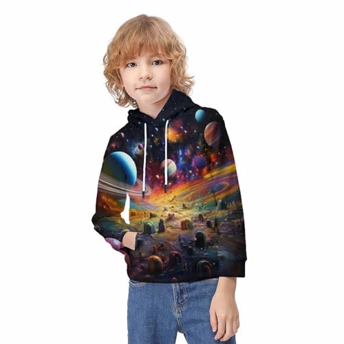 Sweat à capuche 3D planète ado pull chaud hiver fille garçon
