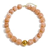 Mchic Beige Beaded Choker Necklace for Women: Large Square Acrylic Beads Adjustable Boho Strand Necklace Handmade Summer Beach Jewelry Stainless Steel Gift for Women