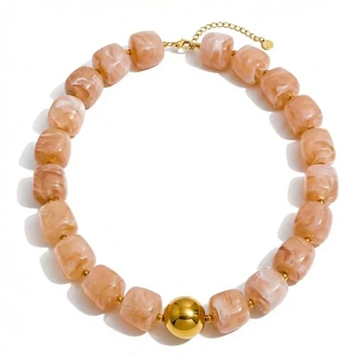 Mchic Beige Beaded Choker Necklace for Women: Large Square Acrylic Beads Adjustable Boho Strand Necklace Handmade Summer Beach Jewelry Stainless Steel Gift for Women