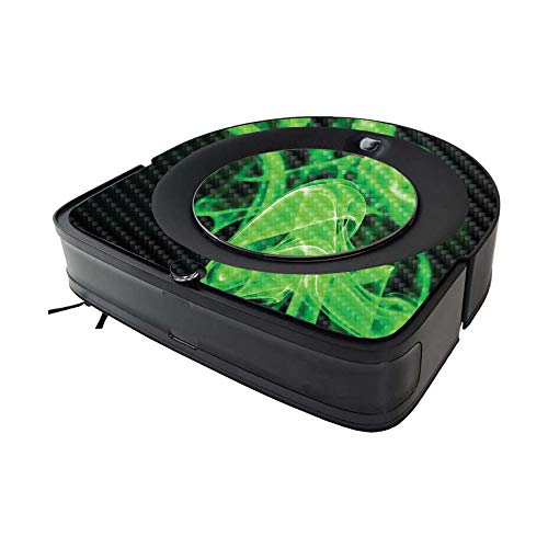 Image of MightySkins Carbon Fiber Skin Compatible with iRobot Roomba s9 Vacuum Minimal Coverage - Green Flames | Textured Carbon Fiber Finish | Easy to Apply and Change Styles | Made in The USA