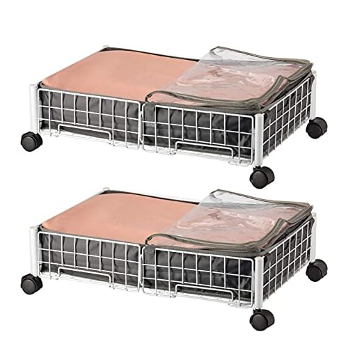 HOUSE AGAIN 2-in-1 Under Bed Storage with Wheels, Rolling Drawers Shoe Organizer, Under the Bed Storage Cart, Quality Storage Bags & Zippers, Clear Window & Solid Fabric, 2 Pack, (White)