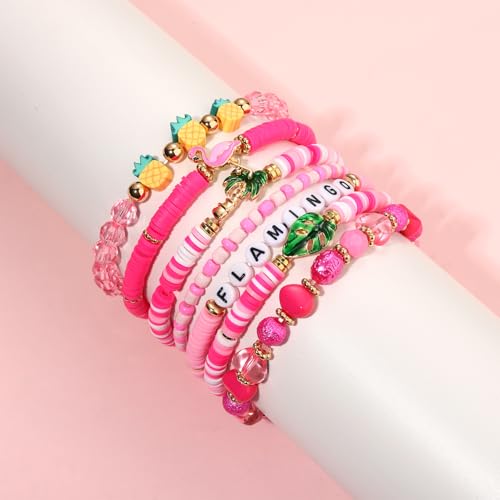 Flamingo Bracelets for Women Pink Flamingo Heishi Clay Beaded Stretch Bracelets Stackable Animal Tropical Bird Elastic Layering Friendship Bracelets Fun Summer Beach Vacation Jewelry4