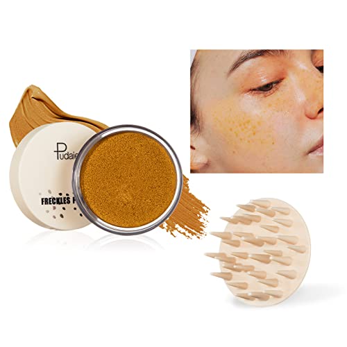Freckle Makeup Pen Freckle Air Cushion Rainbow Freckles Makeup Quick Dry and Waterproof Natural Fake Freckle Makeup Stamp Super Fast Freckle Face Tattoo Halloween Makeup Kit (Light Yellow)
