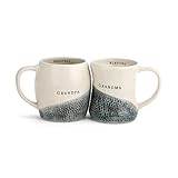 DEMDACO Grandma and Grandpa Hug Glossy Cream 12 ounce Stoneware Ceramic Mugs Set of 2
