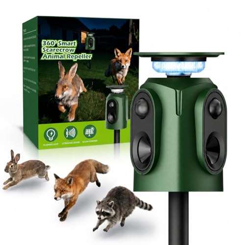 Repelente Gatos Ultrasonido, VoltGuard 360° Ahuyentador Gatos 5 Modos con Sensor de Movimiento y Flash,Ahuyentador de Gatos para Pájaros,Perros,Zorros