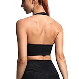 Aoxjox Women's Workout Sports Bras Fitness Halter Bra Yoga Crop Tank (Black Leopard Print, Medium)