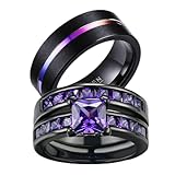 LOVERSRING Couple Ring Bridal Set His Hers Women Black Gold Plated CZ Men Tungsten Carbide Wedding Ring Band Set