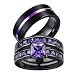 loversring Couple Ring Bridal Set His Hers Women Black Gold Plated CZ Men Tungsten Carbide Wedding Ring Band Set