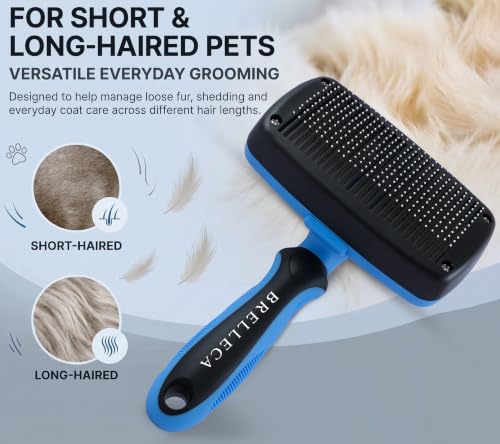Self-Cleaning Slicker Brush for Dogs & Cats, Deshedding Tool, Blue - Image 5