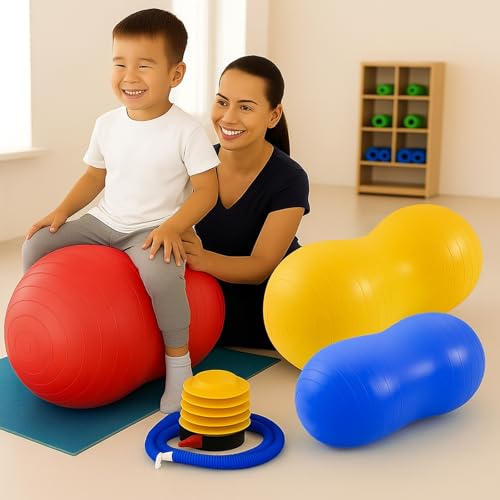 Image of Jexine Peanut Ball Set for Kids Yoga Balance Exercise Ball for Pregnancy & Home Gym, Includes 1 Pump & Different Size Options
