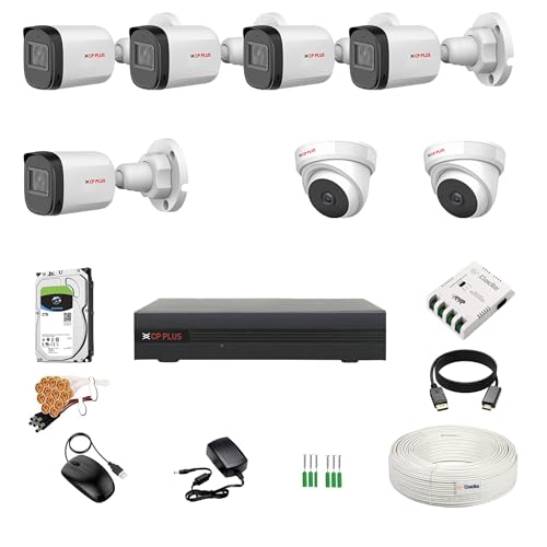 Image of CP Plus 5MP 8 Channel DVR, 5MP 2 Dome & 5 Bullet Cameras (Audio Recording) [Night Vision + Built-in MIC Audio + Crystal IR LEDs + Motion Detection] + 2 TB HDD + 8 CH SMPS + CCTV Cable + BNC /DC