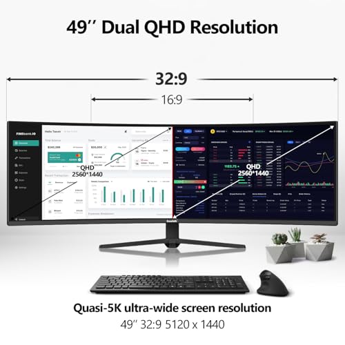 Image of Gawfolk 49 Inch Curved Gaming Monitor,1500R PC Screen 120hz DQHD 5120x1440, Computer Screen for Home Office Business, DP, HDMI, Support Wall Mount 100x100mm