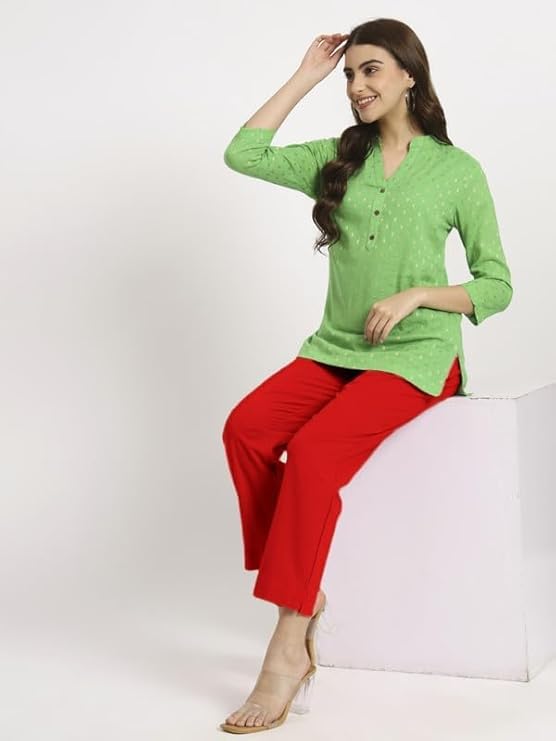Image of Aarav Fabric Women's 100% Cotton Casual Pant | Ankle Length Regular fit Cotton Trouser | Straight Fit Formal Pants for Kurti, Office, Casual and Daily Outdoor Lifestyle