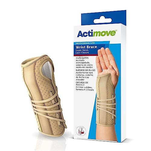 Actimove Professional Wrist Brace Suede Finish, Lace-Closure | Wrist Splint for Arthrosis, Rheumatoid Arthritis, Sprains, Tendon, Soft Tissue & Ligament Injuries, Postoperative Care | Beige, Right,