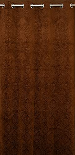 Image of Suede Velvet Embossed Room Darkening Door Curtain for Living Room, Bedroom, Hallway, 8 feet Long, Brown, Set of 1