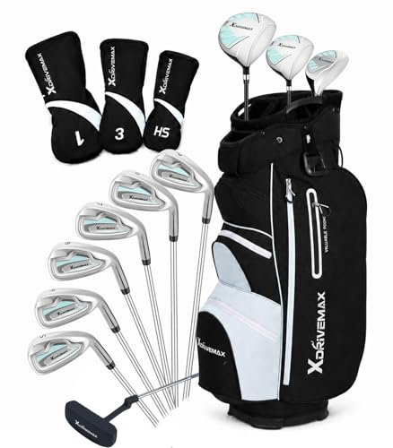 14-Piece Womens Golf Clubs Cart Bag 3 Headcovers LH Blue Standard