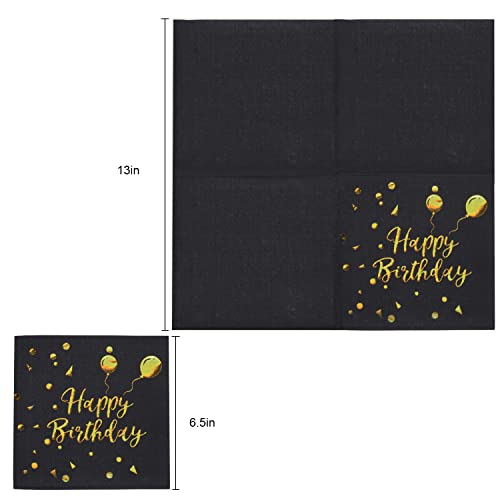Apriciti Black And Gold Birthday Paper Napkins, 100 Pack Square Party Beverage Cocktail Napkins With Gold Foil Words "Happy Birthday", Perfect For Adults And Kids Birthday Party Celebration Decoration #TOP1