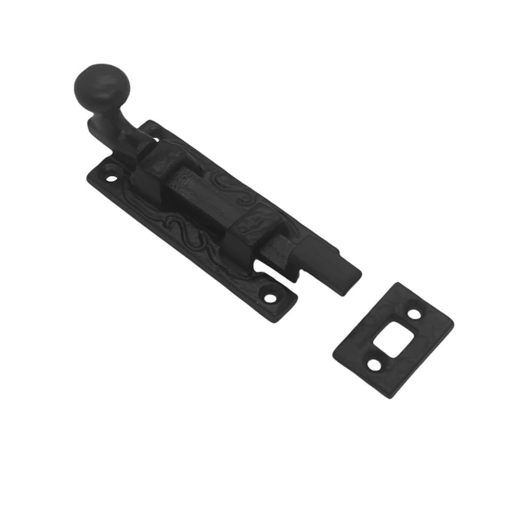 Vibe Black Door Bolt Necked 75Mm On Antique, Surface Mounted Door Bolt, Sliding Door Lock, Lock Bolts For Securing Internal Doors For Bedrooms, Bathrooms, Storage Units And Cupboards