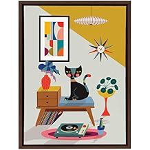 Kate and Laurel Sylvie Record Player Framed Canvas Wall Art by Rachel Lee of My Dream Wall; 18x24 Brown; Decorative Colorful Boho Art Print for Wall