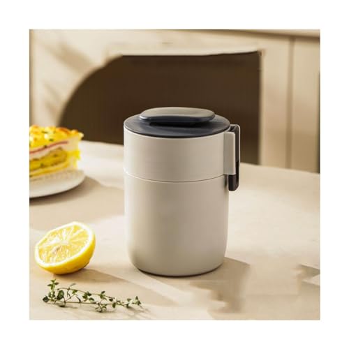 SUREK Vaso aislado de acero inoxidable reutilizable portátil para desayuno con cuchara plegable, taza de leche para el hogar, taza de leche, taza de café de oficina, resistente