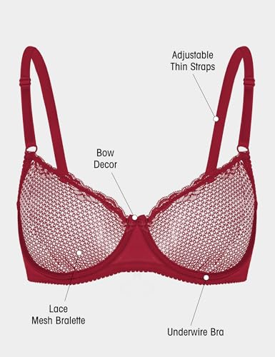 Image of Wingslove Women's Sexy 1 /2 Cup Lace Bra Balconette Mesh Underwired Demi Shelf Bra Unlined See Through Bralette