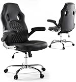 Gaming Chair, Home Office Computer Chair PU Leather Ergonomic Racing Desk Chair Adjustable Height Mid Back ﻿Executive Task Chair with Lumbar Support And Flip Up Armrest, Rocking Swivel Comfty Cushion For Adult