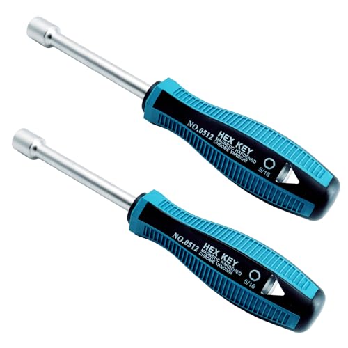 NeoLum 2Pcs Socket Nut Driver 5/16-inch Non-Magnetic Hex Tip NutDriver with 3.7Inch Cr-V Steel Hollow Shaft Cushion Grip Non-Slip Handle