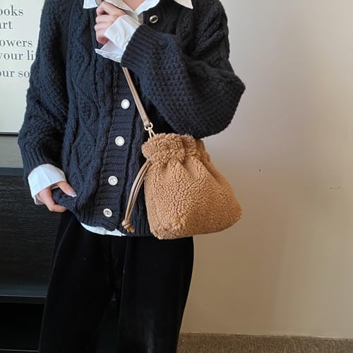 Bolso de hombro tipo bucket de peluche para mujer miniatura 3