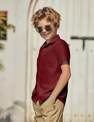 Image of Arshiner Boys Short Sleeve Dress Shirts Solid Button Down Shirts | formal Uniform School Shirt, for 4-12 Years, Hidden Buttons, with Chest Pocket, Regular Fit, Summer Tee top for Kids
