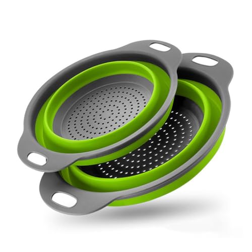 Passoire à pâtes pliable en silicone, 2 Pièces, Portable Panier de Fruits, Économisez de l'espace de Cuisine, pour le camping et les salades ustensiles de cuisine pour égoutter les pâtes, légumes