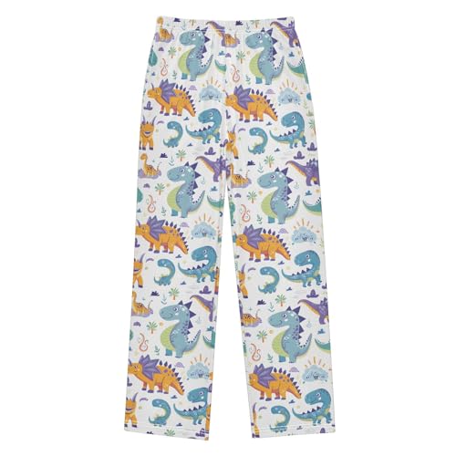 ALAZA Cute Cartoon Dinosaurs Pajamas Bottoms with Pockets Comfy Pjs Sleepwear Elastic Waistband Pajamas Pants Lounge Pants for 6-14 Years