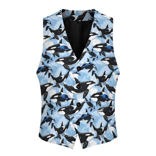 Killer Whale Orca Suit Vest for Men Slim Fit Tuxedo Waistcoat Button V Neck Business Coat3
