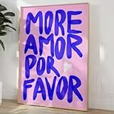 HIPWST Maximalist Sunshine More Amor Por Favor Eklektisch Blau Liebe Zitat Wandkunst Leinwand Malerei Poster Wohnkultur 60x90cm Rahmenlos