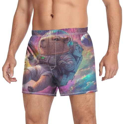 Capybara Galaxy Colorful Men's Cotton Boxer Shorts Pajama Bottoms Underwear Sleep Shorts with Button Fly3