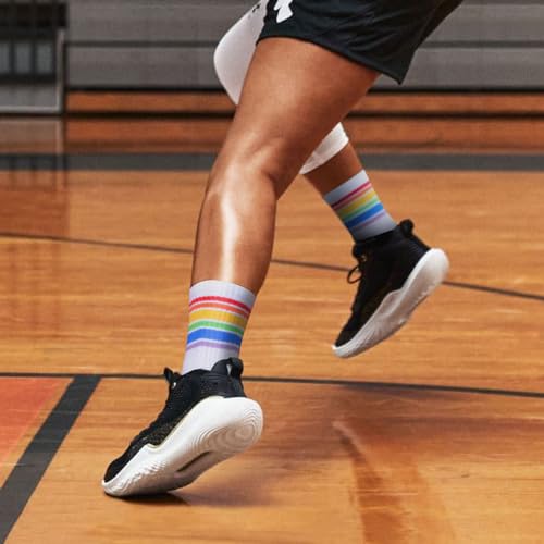 Image of YUEDGE Women's Striped Cushioned Crew Socks, Moisture Wicking Cotton Casual Athletic Socks For Gym Tennis Running Daily