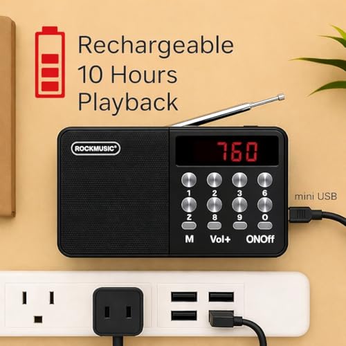 Image of Fire Turtle Pocket Blast FM Radio with Bluetooth Speaker with Powerful Sound,FM Recording, Antenna, 6w-12 Hours and Number Pad (AUX, SD Card, USB Input) (Black FM Speaker)