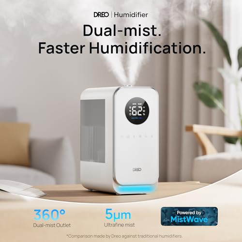 Image of DREO Humidifiers for Bedroom, Top-filled Smart Quiet Cool Mist Humidifiers for Large Room Home, Oil Diffuser & Nightlight, 50Hours Runtime for Indoor Plants, with Alexa /Google, Grey