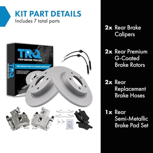 Image of TRQ Rear Brake Pad and Rotor Set Semi Metallic G Coated Rotors Calipers Compatible with 2006-2008 Mazda 3