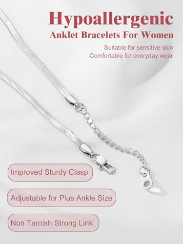 Image of FOCALOOK 14K Gold Plated Anklets for Women Waterproof Plus Size Ankle Bracelet 8.5-10.5 Inch Adjustable Mariner /Figaro /Flat Snake /Cuban Link Chain Anklet Jewelry for Summer Beach Holiday