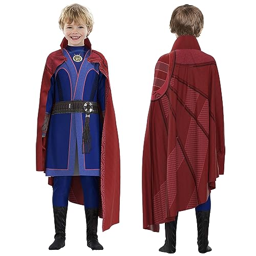 SINSEN Costume de Dr Strange pour enfants - Costume de super-héros de docteur - Combinaison cape pour Halloween, carnaval, garçons - 130 (taille 124,5 à 134,6 cm)