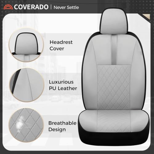 Image of Coverado Car Seat Covers Front Pair, Automotive Leather Seat Covers for Car,Universal Fit Front Back Seat Cover, Non-Slip Waterproof Breathable Car Seat Protector