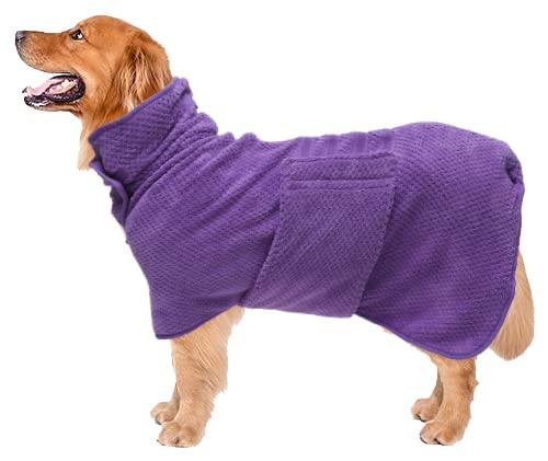 Geyecete Pineapple Grid Fast Drying Super Absorbent Dog Cat Bath Robe Towel - Purple, XL