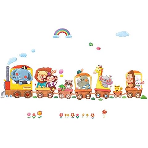 DECOWALL DL-1406AL Pegatinas de Pared de Tren con Animales Cover