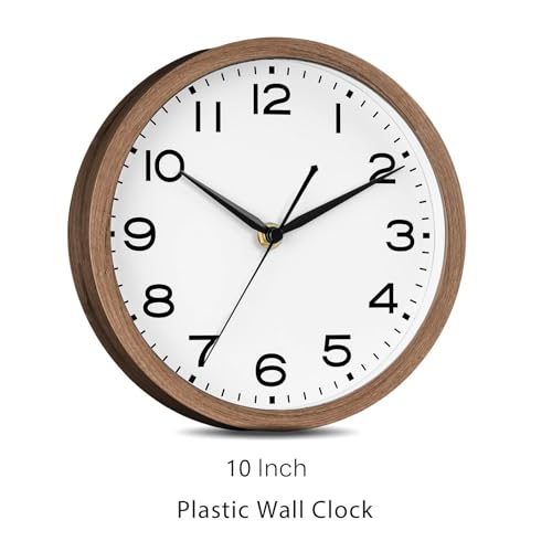 Image of AKCISOT Wall Clock, Modern Small Wall Clocks Battery Operated 10 Inch, Silent Non-Ticking Analog Classic for Office, Home, Bathroom, Kitchen, Bedroom, School(Walnut Grain)