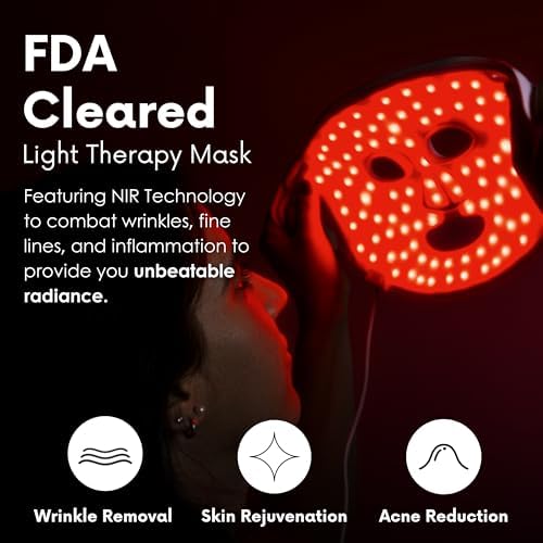 LuminX FDA Cleared LED Face Mask - Light Therapy Spa Kit With 6 Pcs Hydrogel Sheet Mask - Premium 4 Colors (Infrared & Red) Light Therapy Mask -Spa Light Therapy Facial for Younger Brighter Skin