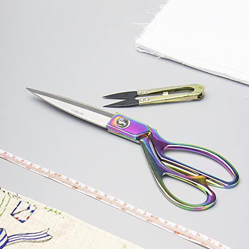 9 Inch Fabric Scissors Rainbow Stainless Steel Craft Tailor Shears Knife Edge Heavy Duty Professional Fabric Dressmaker Shears For Cutting Fabric, Cloth, Leather, Canvas Etc (9 Inch) #TOP2