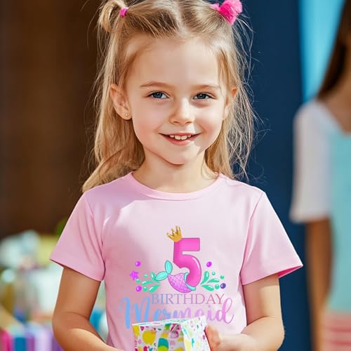 Girls Birthday Shirt 2nd 3rd 4th 5th 6th Girls B-Day Outfits Mermaid Theme Cotton Short Sleeve Tee Tops2